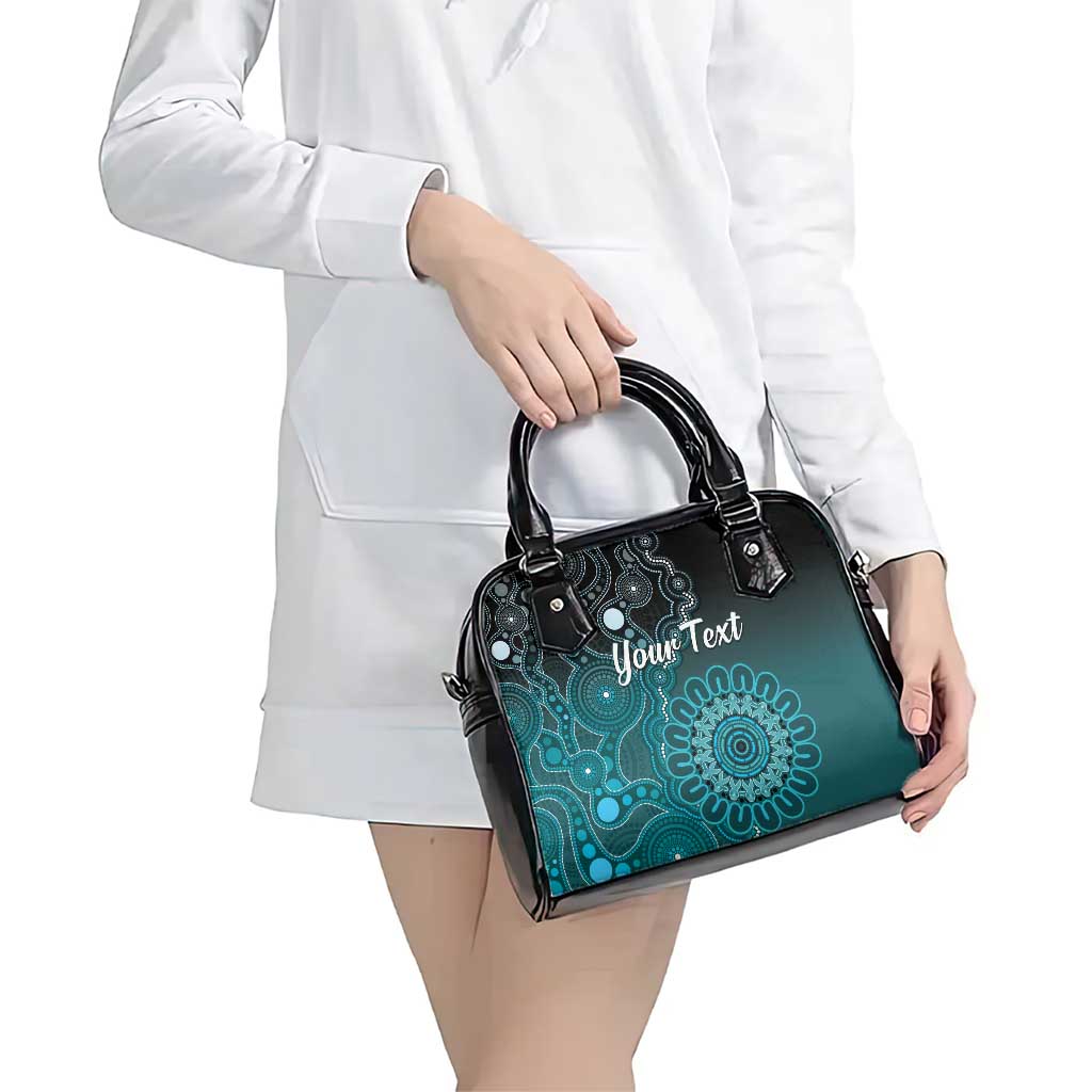 Personalised Ovarian Cancer Awareness Shoulder Handbag Teal Ribbon Aboriginal Art
