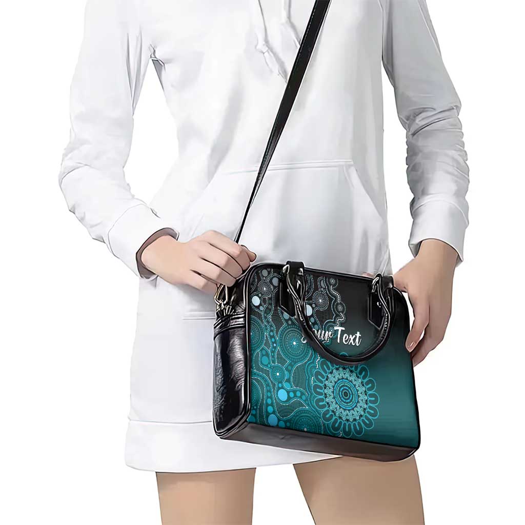 Personalised Ovarian Cancer Awareness Shoulder Handbag Teal Ribbon Aboriginal Art