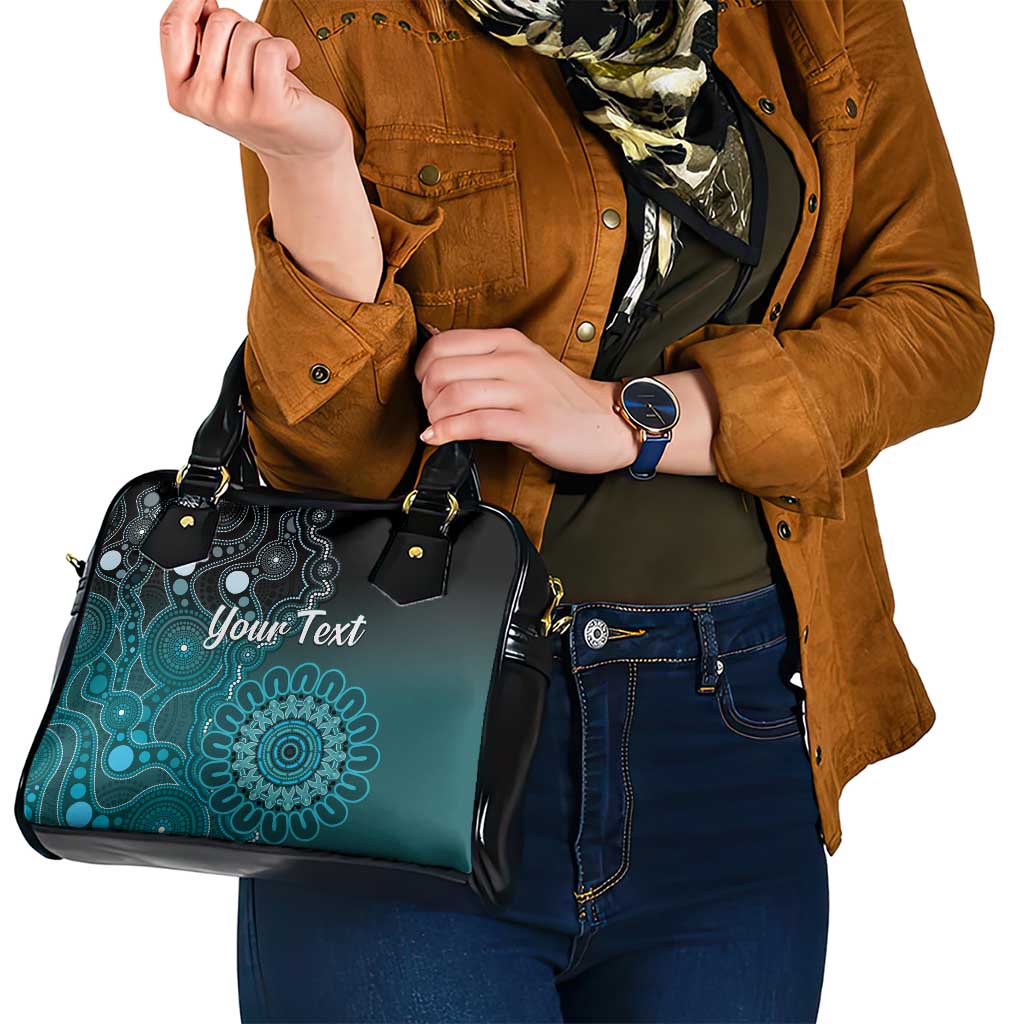 Personalised Ovarian Cancer Awareness Shoulder Handbag Teal Ribbon Aboriginal Art