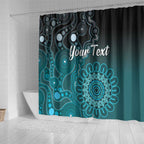 Personalised Ovarian Cancer Awareness Shower Curtain Teal Ribbon Aboriginal Art