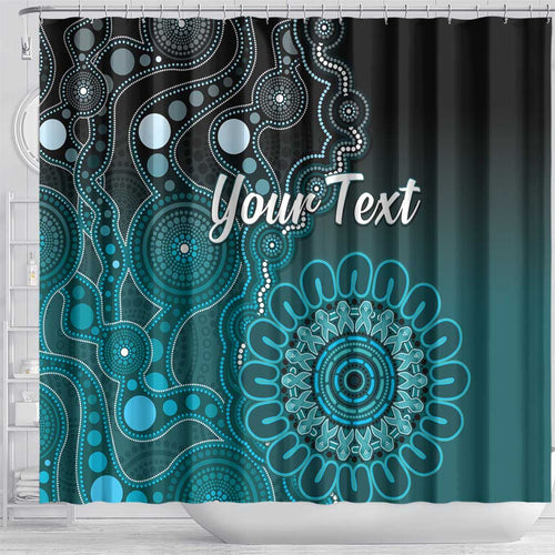 Personalised Ovarian Cancer Awareness Shower Curtain Teal Ribbon Aboriginal Art
