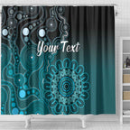 Personalised Ovarian Cancer Awareness Shower Curtain Teal Ribbon Aboriginal Art