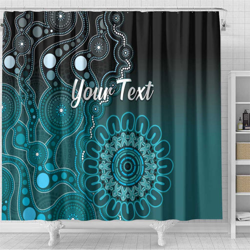 Personalised Ovarian Cancer Awareness Shower Curtain Teal Ribbon Aboriginal Art