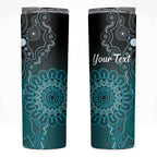 Personalised Ovarian Cancer Awareness Skinny Tumbler Teal Ribbon Aboriginal Art