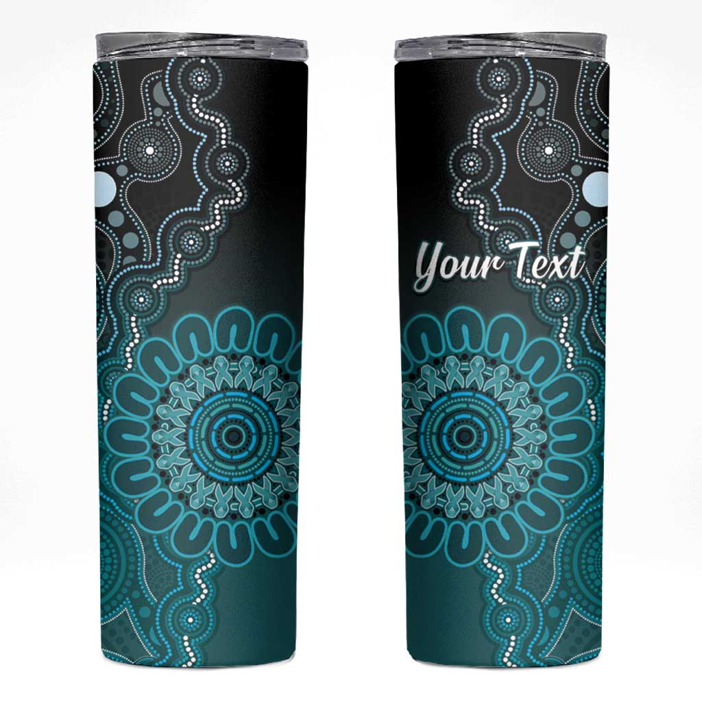 Personalised Ovarian Cancer Awareness Skinny Tumbler Teal Ribbon Aboriginal Art