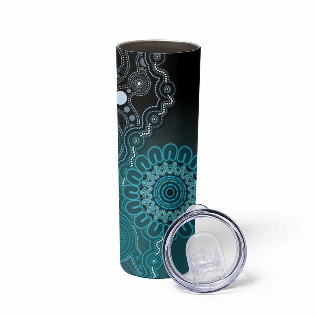 Personalised Ovarian Cancer Awareness Skinny Tumbler Teal Ribbon Aboriginal Art