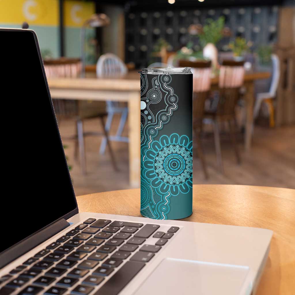 Personalised Ovarian Cancer Awareness Skinny Tumbler Teal Ribbon Aboriginal Art