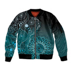 Personalised Ovarian Cancer Awareness Sleeve Zip Bomber Jacket Teal Ribbon Aboriginal Art