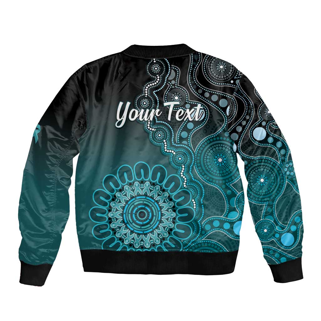 Personalised Ovarian Cancer Awareness Sleeve Zip Bomber Jacket Teal Ribbon Aboriginal Art