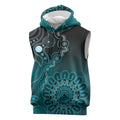 Personalised Ovarian Cancer Awareness Sleeveless Hoodie Teal Ribbon Aboriginal Art