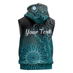 Personalised Ovarian Cancer Awareness Sleeveless Hoodie Teal Ribbon Aboriginal Art