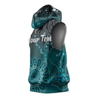 Personalised Ovarian Cancer Awareness Sleeveless Hoodie Teal Ribbon Aboriginal Art