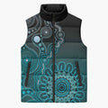 Personalised Ovarian Cancer Awareness Sleeveless Puffer Jacket Teal Ribbon Aboriginal Art