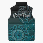 Personalised Ovarian Cancer Awareness Sleeveless Puffer Jacket Teal Ribbon Aboriginal Art