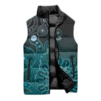 Personalised Ovarian Cancer Awareness Sleeveless Puffer Jacket Teal Ribbon Aboriginal Art