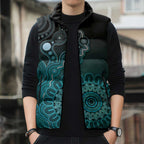 Personalised Ovarian Cancer Awareness Sleeveless Puffer Jacket Teal Ribbon Aboriginal Art