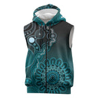 Personalised Ovarian Cancer Awareness Sleeveless Zip Hoodie Teal Ribbon Aboriginal Art