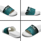 Personalised Ovarian Cancer Awareness Slide Sandals Teal Ribbon Aboriginal Art