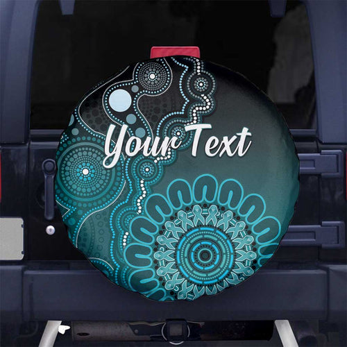 Personalised Ovarian Cancer Awareness Spare Tire Cover Teal Ribbon Aboriginal Art