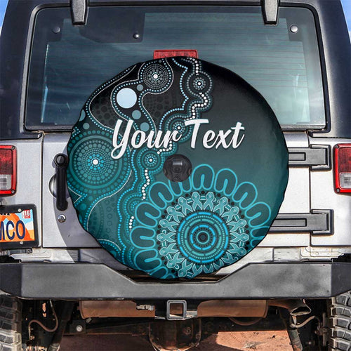 Personalised Ovarian Cancer Awareness Spare Tire Cover Teal Ribbon Aboriginal Art