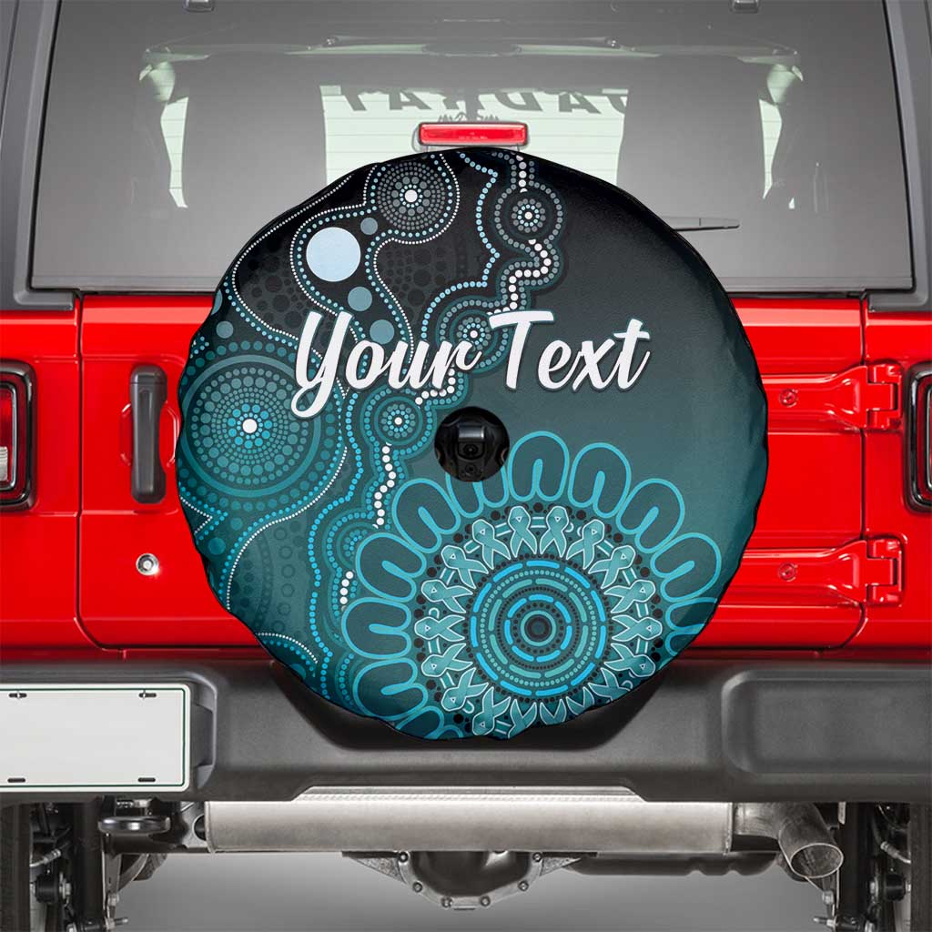 Personalised Ovarian Cancer Awareness Spare Tire Cover Teal Ribbon Aboriginal Art