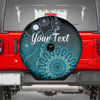 Personalised Ovarian Cancer Awareness Spare Tire Cover Teal Ribbon Aboriginal Art