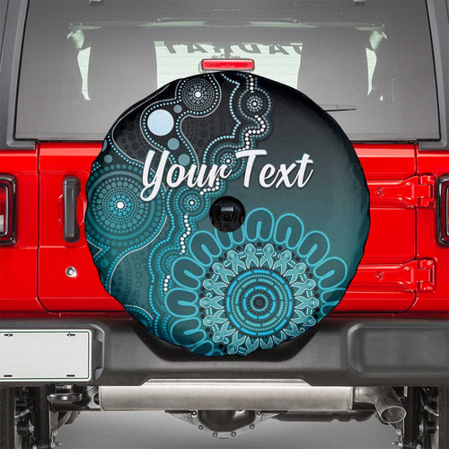 Personalised Ovarian Cancer Awareness Spare Tire Cover Teal Ribbon Aboriginal Art