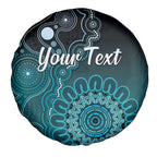 Personalised Ovarian Cancer Awareness Spare Tire Cover Teal Ribbon Aboriginal Art