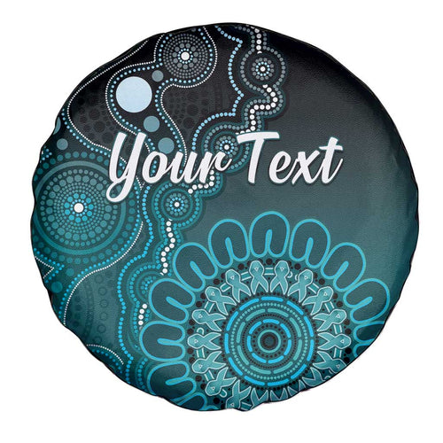 Personalised Ovarian Cancer Awareness Spare Tire Cover Teal Ribbon Aboriginal Art