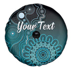 Personalised Ovarian Cancer Awareness Spare Tire Cover Teal Ribbon Aboriginal Art