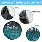 Personalised Ovarian Cancer Awareness Spare Tire Cover Teal Ribbon Aboriginal Art