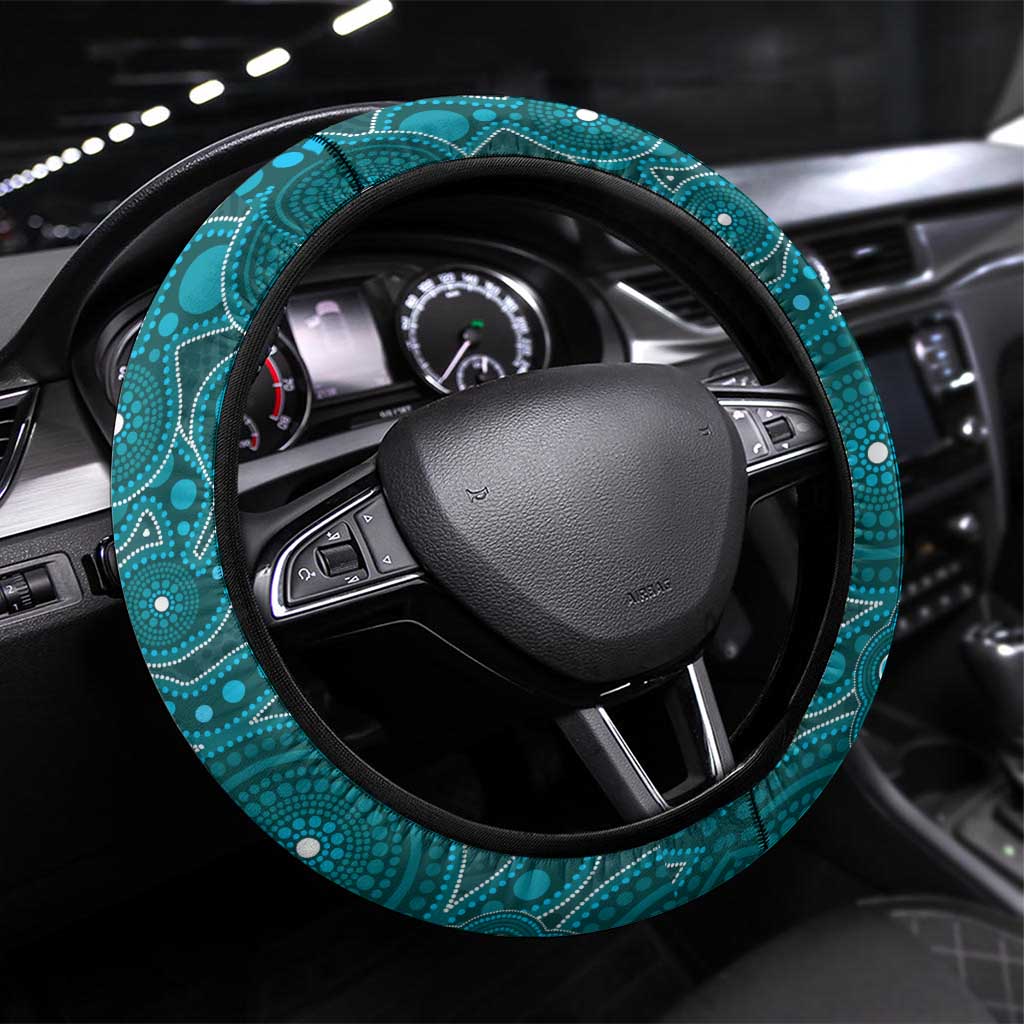 Ovarian Cancer Awareness Steering Wheel Cover Teal Ribbon Aboriginal Art