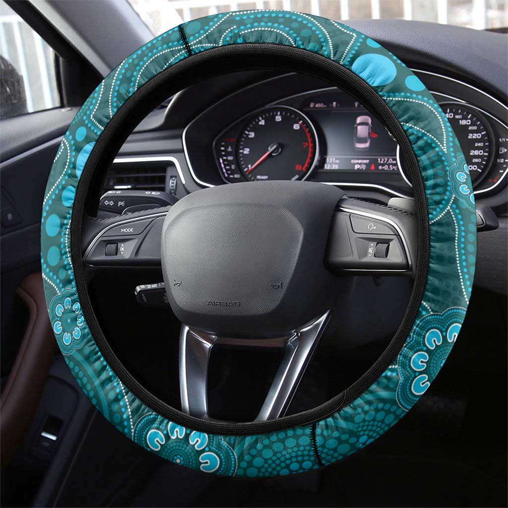 Ovarian Cancer Awareness Steering Wheel Cover Teal Ribbon Aboriginal Art