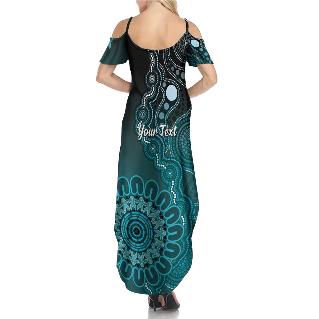 Personalised Ovarian Cancer Awareness Summer Maxi Dress Teal Ribbon Aboriginal Art