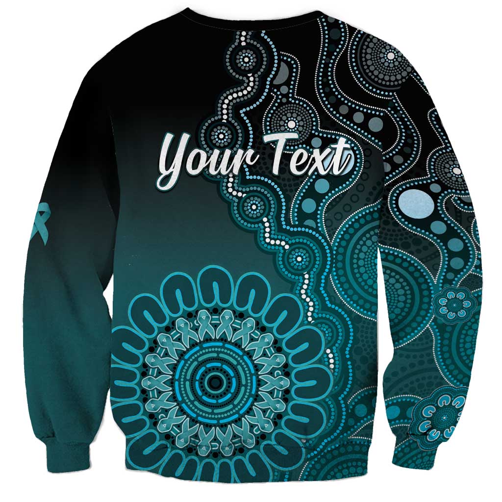 Personalised Ovarian Cancer Awareness Sweatshirt Teal Ribbon Aboriginal Art