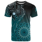 Personalised Ovarian Cancer Awareness T Shirt Teal Ribbon Aboriginal Art