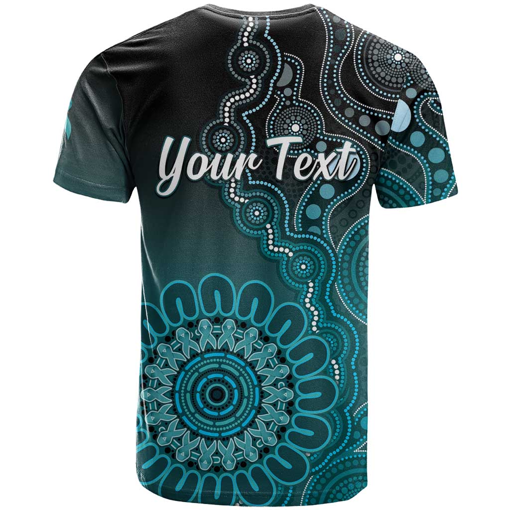 Personalised Ovarian Cancer Awareness T Shirt Teal Ribbon Aboriginal Art