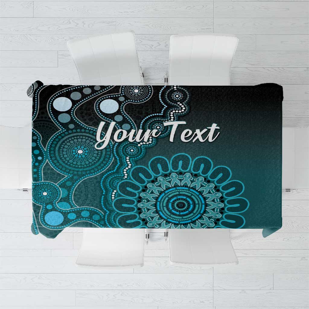 Personalised Ovarian Cancer Awareness Tablecloth Teal Ribbon Aboriginal Art
