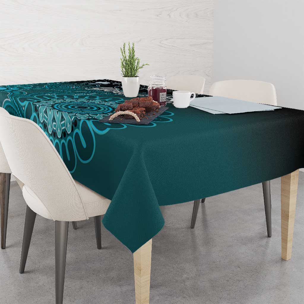Personalised Ovarian Cancer Awareness Tablecloth Teal Ribbon Aboriginal Art