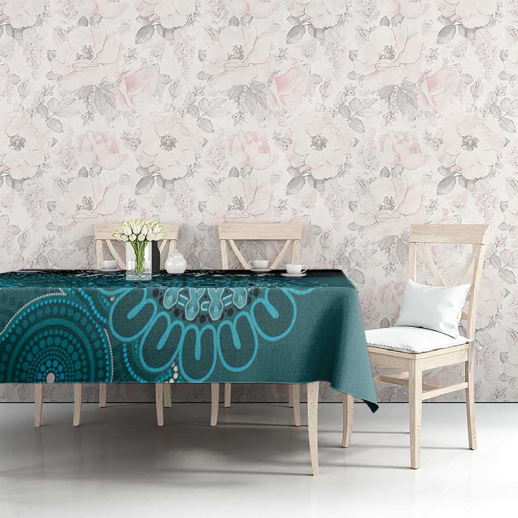 Personalised Ovarian Cancer Awareness Tablecloth Teal Ribbon Aboriginal Art