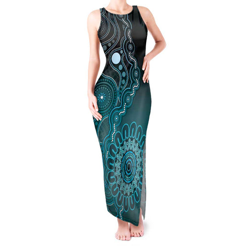 Personalised Ovarian Cancer Awareness Tank Maxi Dress Teal Ribbon Aboriginal Art