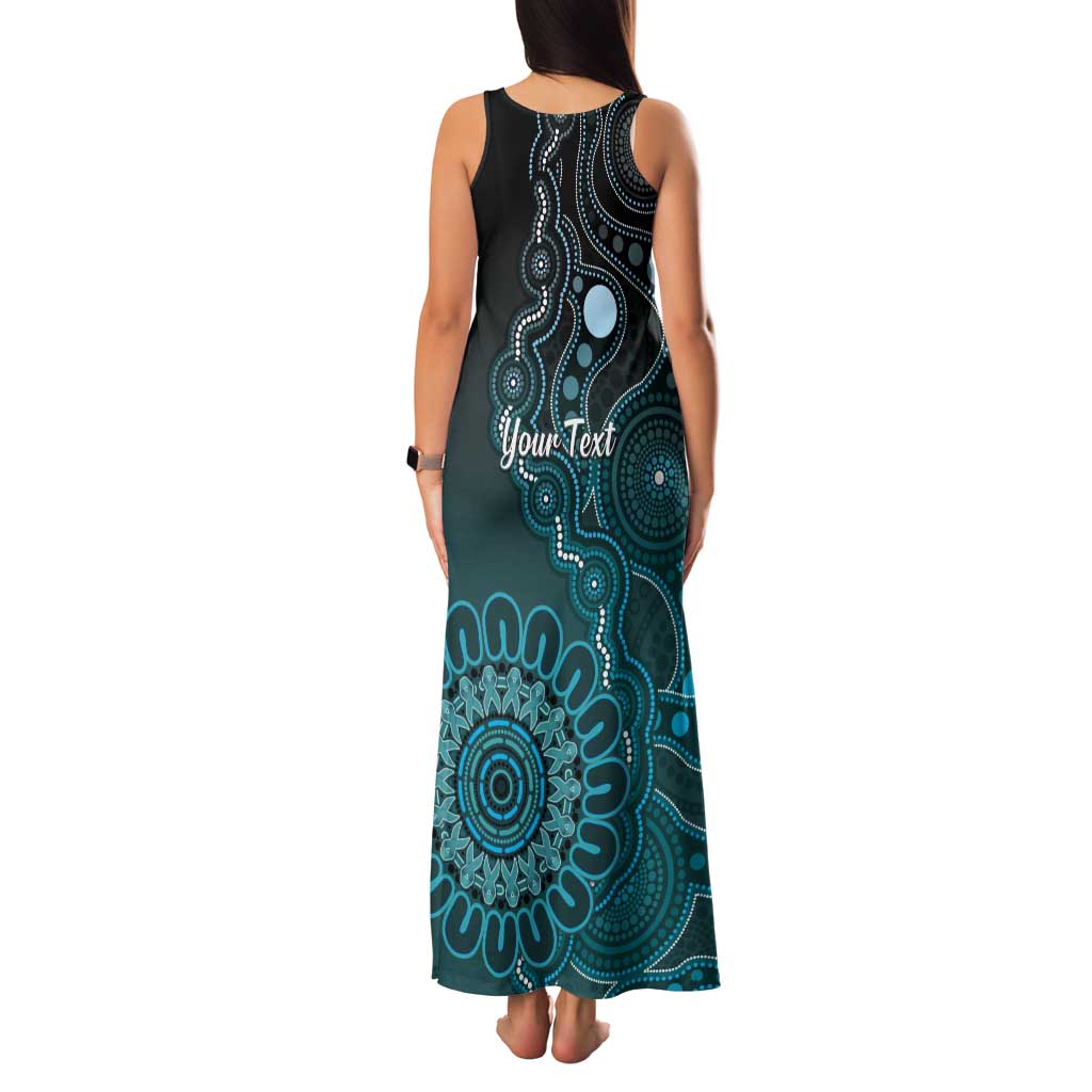 Personalised Ovarian Cancer Awareness Tank Maxi Dress Teal Ribbon Aboriginal Art