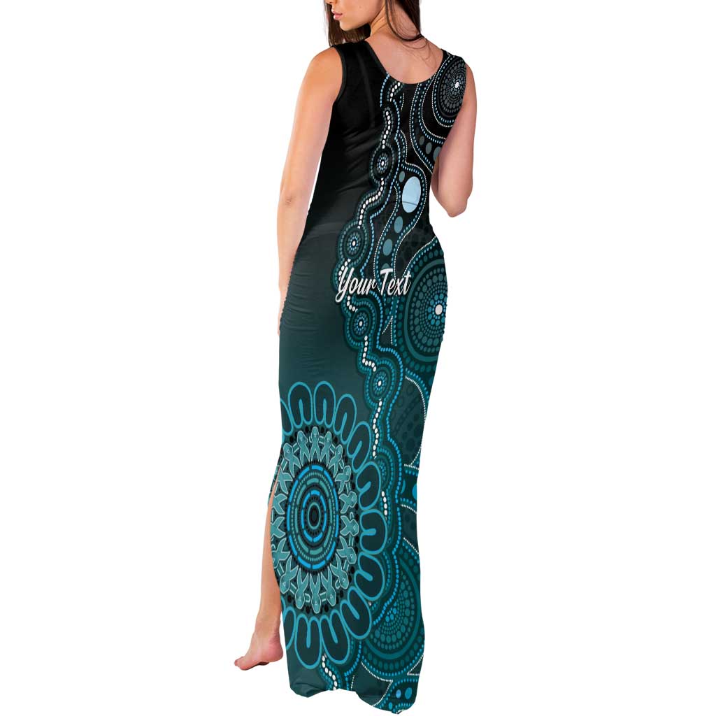 Personalised Ovarian Cancer Awareness Tank Maxi Dress Teal Ribbon Aboriginal Art
