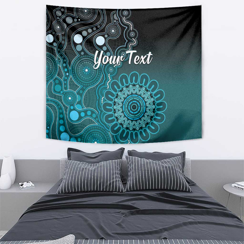 Personalised Ovarian Cancer Awareness Tapestry Teal Ribbon Aboriginal Art