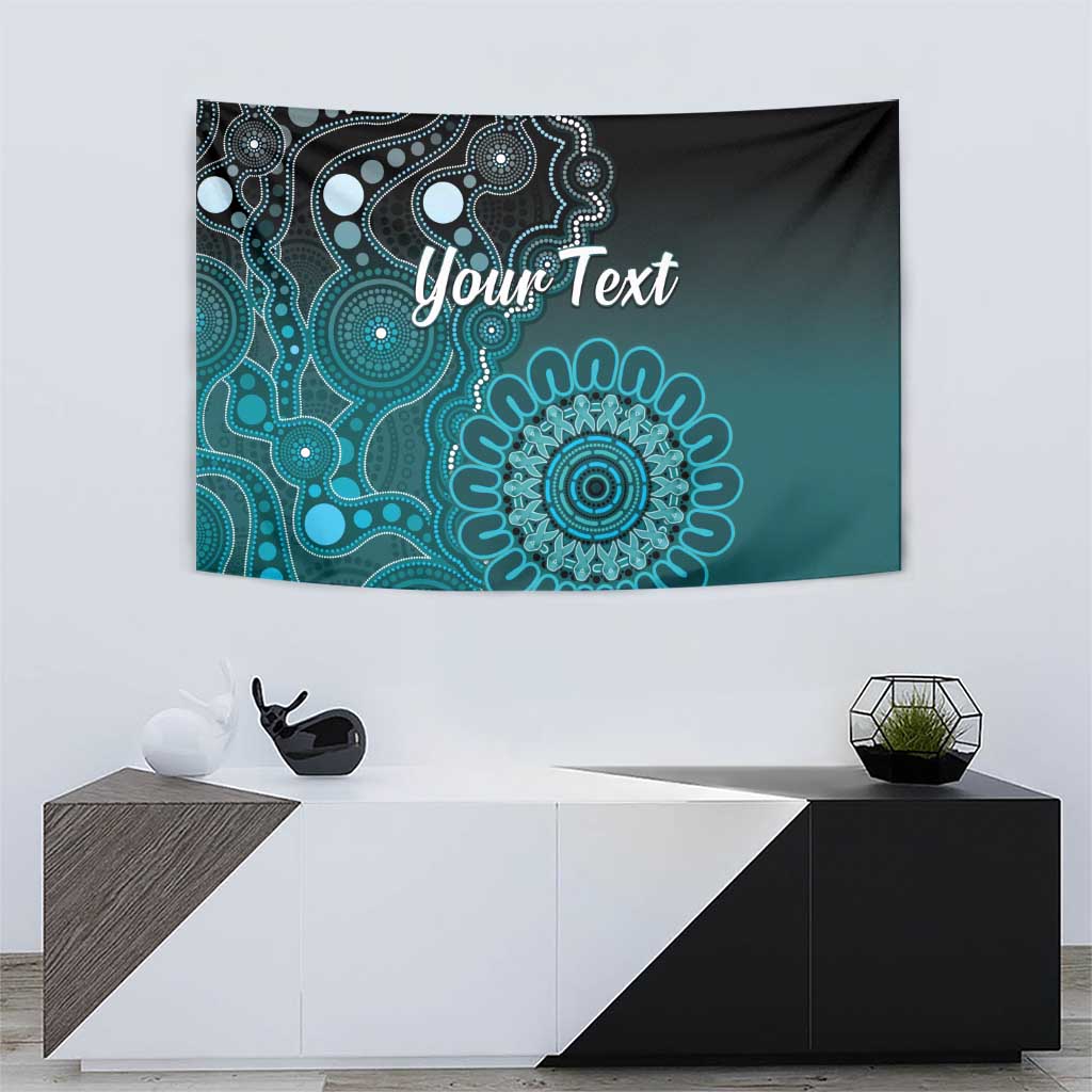 Personalised Ovarian Cancer Awareness Tapestry Teal Ribbon Aboriginal Art