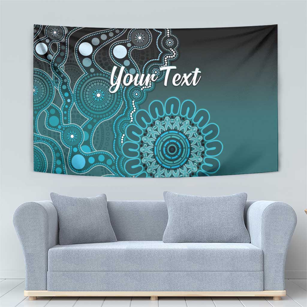 Personalised Ovarian Cancer Awareness Tapestry Teal Ribbon Aboriginal Art