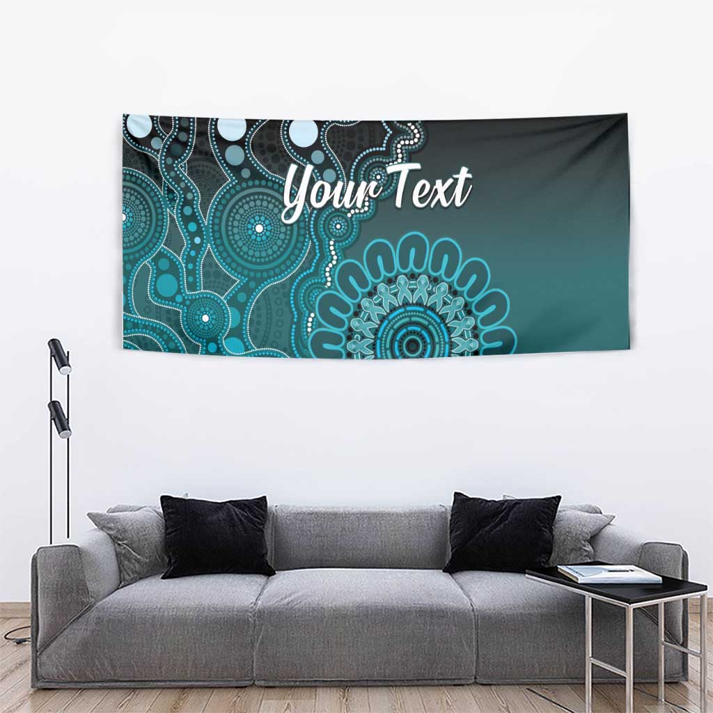Personalised Ovarian Cancer Awareness Tapestry Teal Ribbon Aboriginal Art