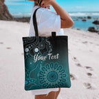 Personalised Ovarian Cancer Awareness Tote Bag Teal Ribbon Aboriginal Art