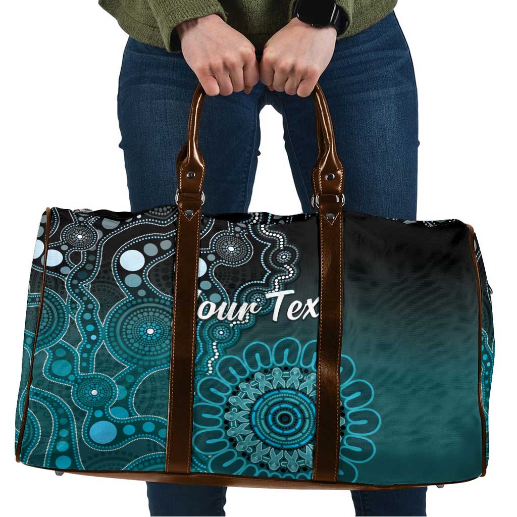Personalised Ovarian Cancer Awareness Travel Bag Teal Ribbon Aboriginal Art