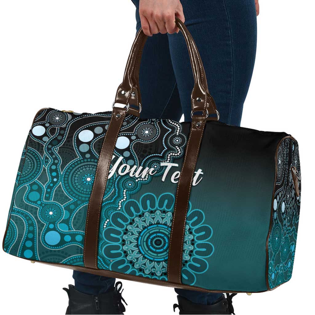 Personalised Ovarian Cancer Awareness Travel Bag Teal Ribbon Aboriginal Art